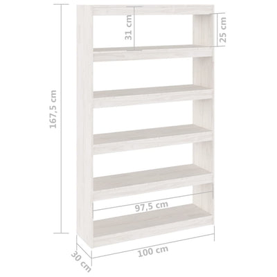 bogreol/rumdeler 100x30x167,5 cm massivt fyrretræ hvid