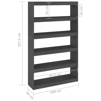 bogreol/rumdeler 100x30x167,5 cm massivt fyrretræ grå