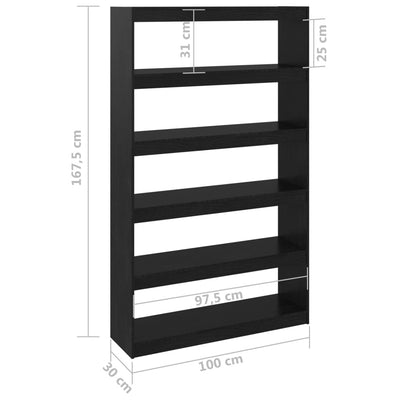 bogreol/rumdeler 100x30x167,5 cm massivt fyrretræ sort