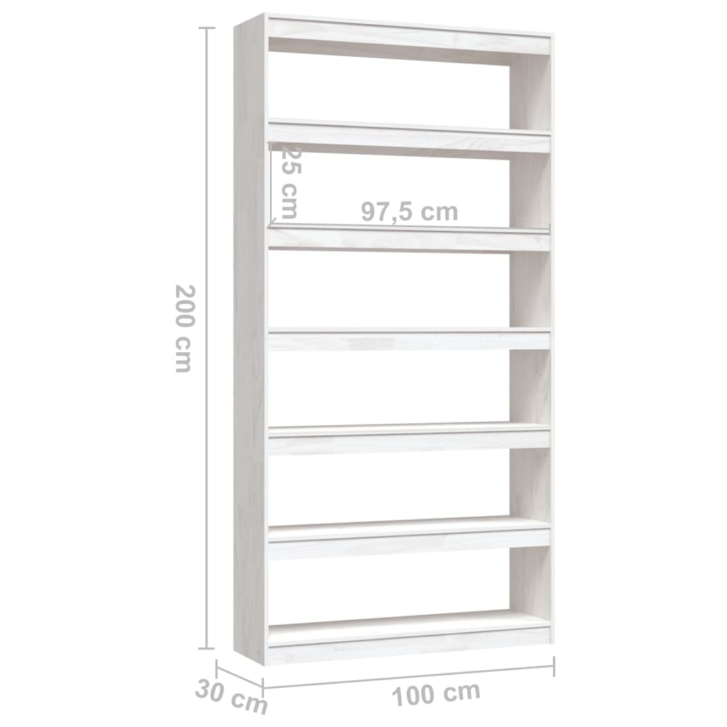 bogreol/rumdeler 100x30x200 cm massivt fyrretræ hvid