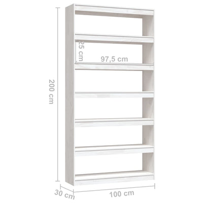 bogreol/rumdeler 100x30x200 cm massivt fyrretræ hvid