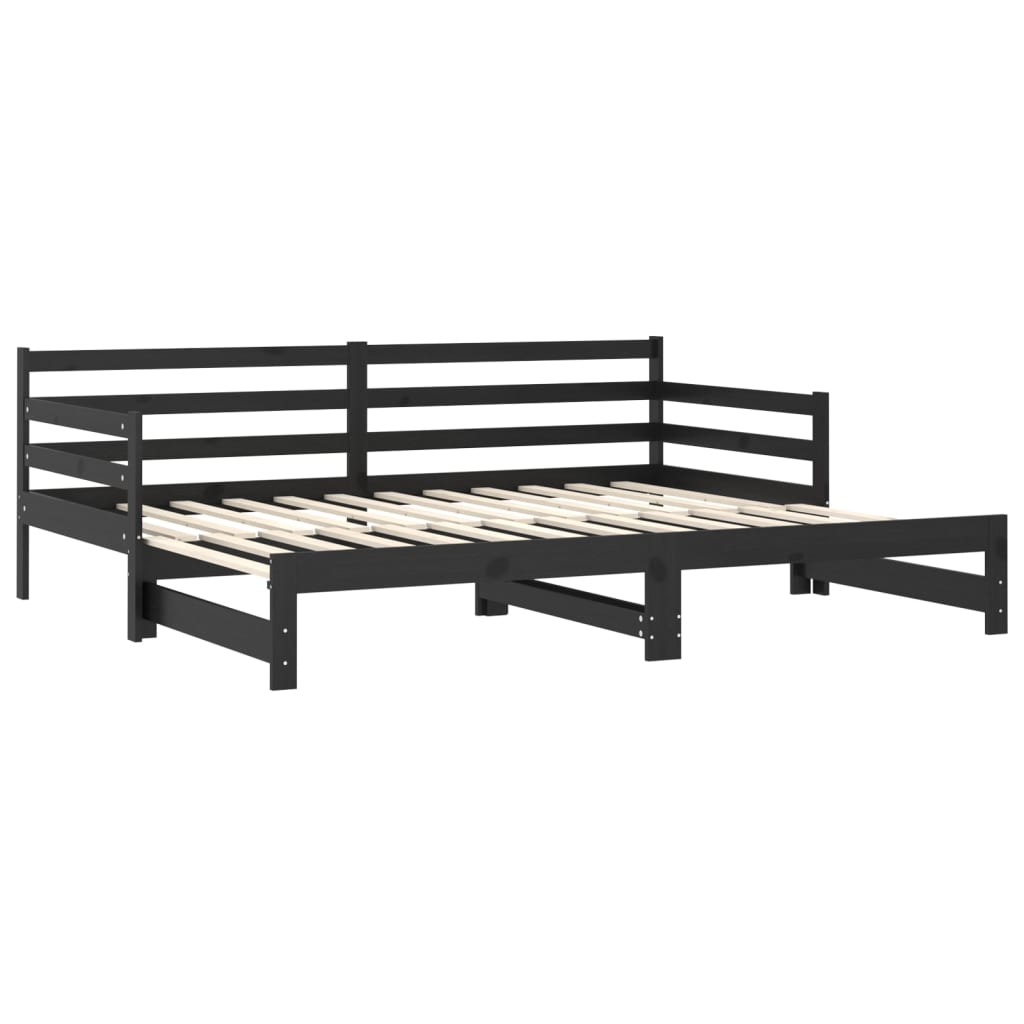 daybed med udtræk 2x(90x200) cm massivt fyrretræ sort