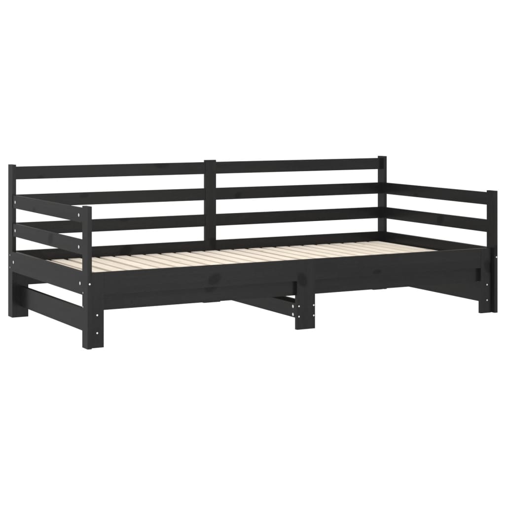 daybed med udtræk 2x(90x200) cm massivt fyrretræ sort