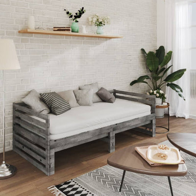 daybed med udtræk 2x(90x200) cm massivt fyrretræ grå