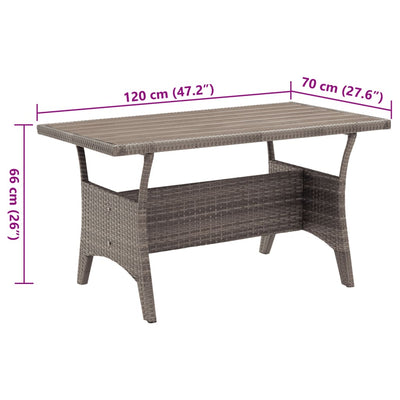 havebord 120x70x66 cm polyrattan grå