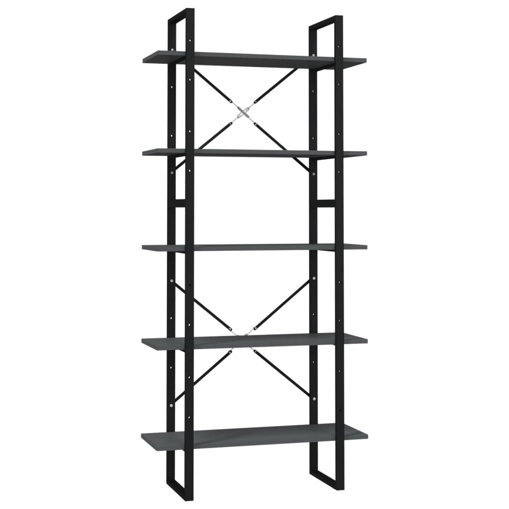 bogreol med 5 hylder 80x30x175 cm konstrueret træ grå