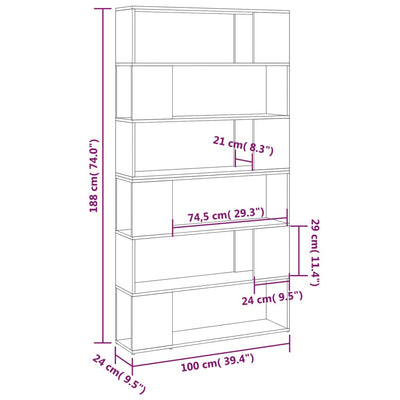 bogreol/rumdeler 100x24x188 cm hvid