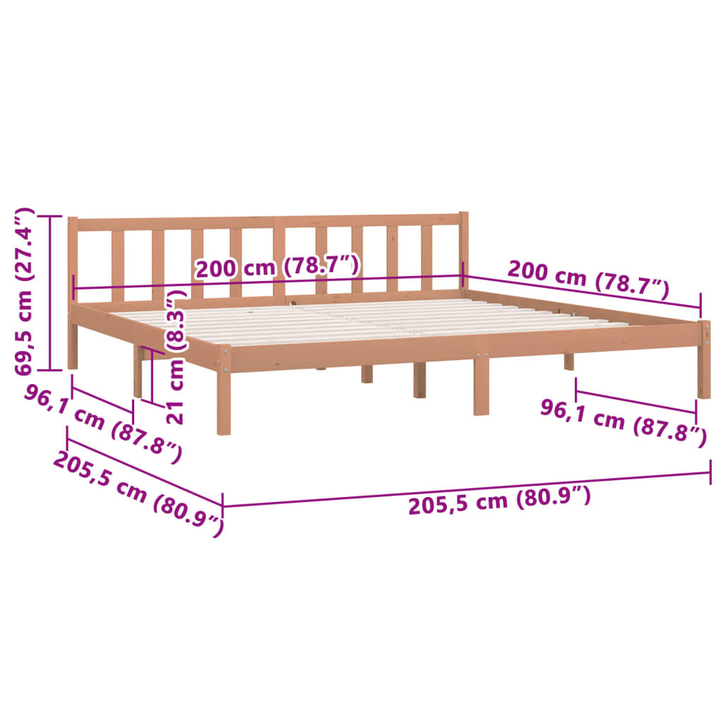 sengestel 200x200 cm massivt fyrretræ gyldenbrun