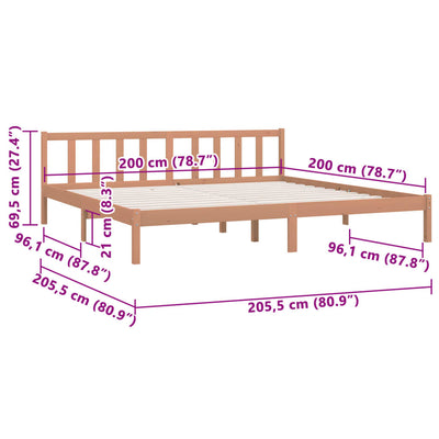 sengestel 200x200 cm massivt fyrretræ gyldenbrun