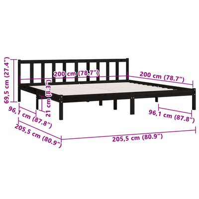 sengestel 200x200 cm massivt fyrretræ sort