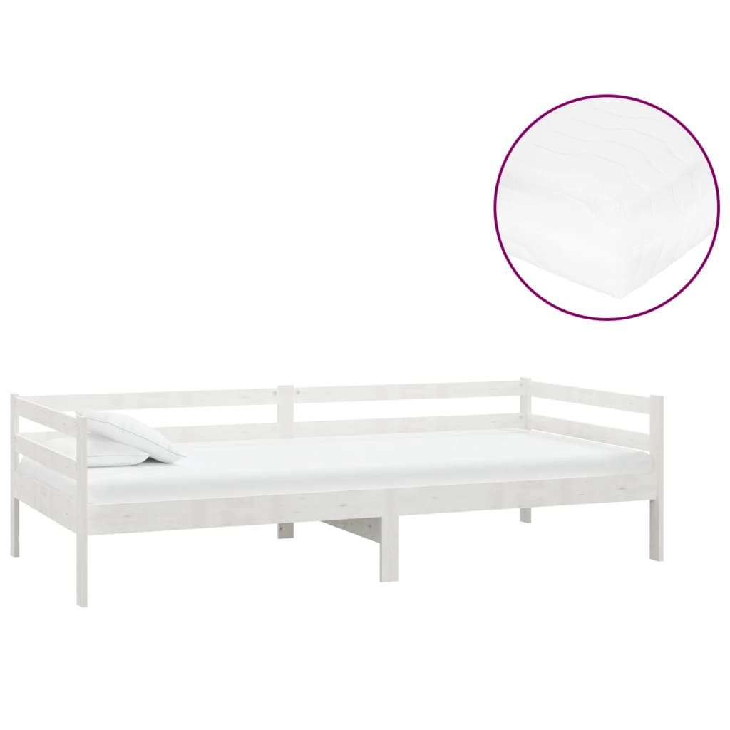 daybed med madras 90x200 cm massivt fyrretræ hvid