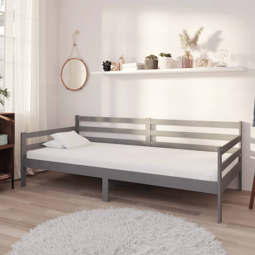 daybed med madras 90x200 cm massivt fyrretræ grå