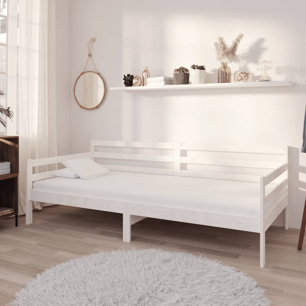 daybed med madras 90x200 cm massivt fyrretræ hvid