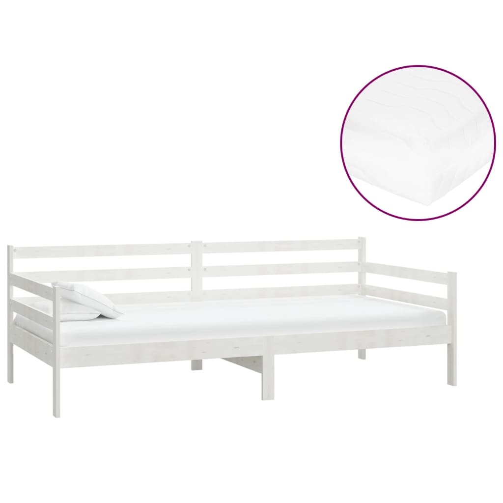 daybed med madras 90x200 cm massivt fyrretræ hvid