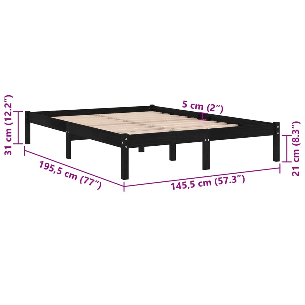 sengestel 140x190 cm massivt fyrretræ sort