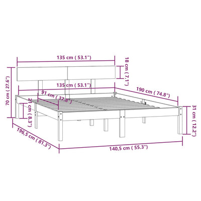 sengestel 135x190 cm Double massivt fyrretræ hvid