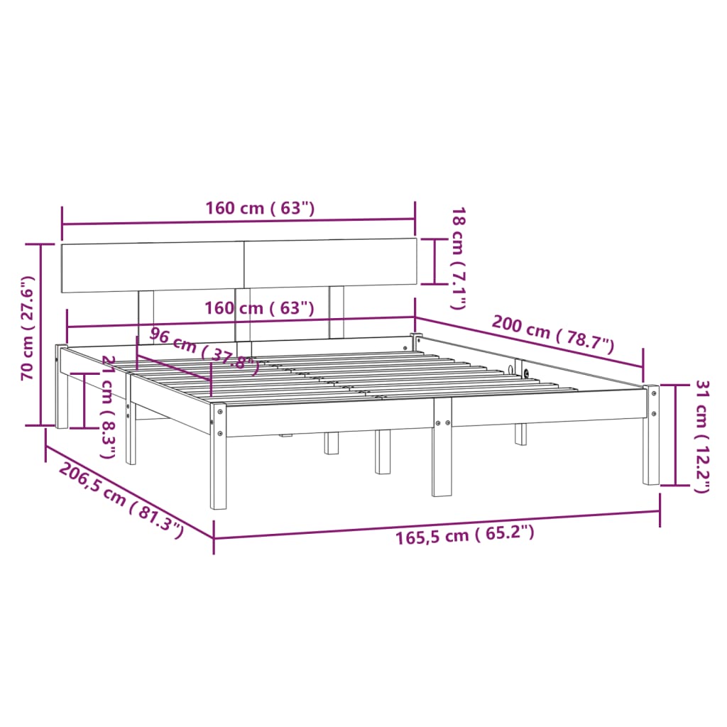 sengestel 160x200 cm massivt fyrretræ sort