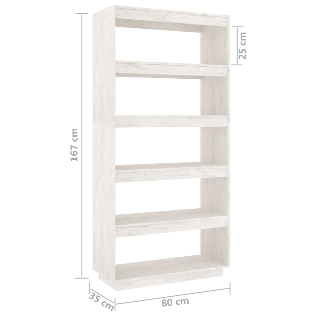 bogreol/rumdeler 80x35x167 cm massivt fyrretræ hvid