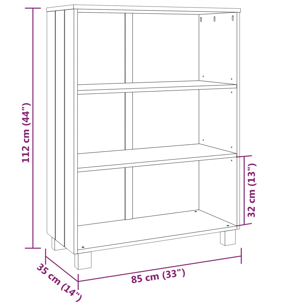 bogskab HAMAR 85x35x112 cm massivt fyrretræ lysegrå