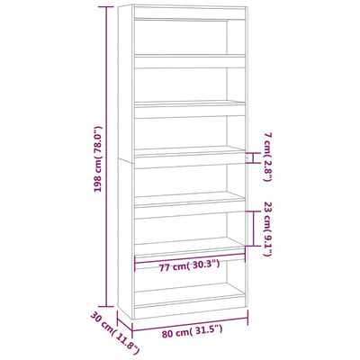 bogreol/rumdeler 80x30x198 cm konstrueret træ brun eg