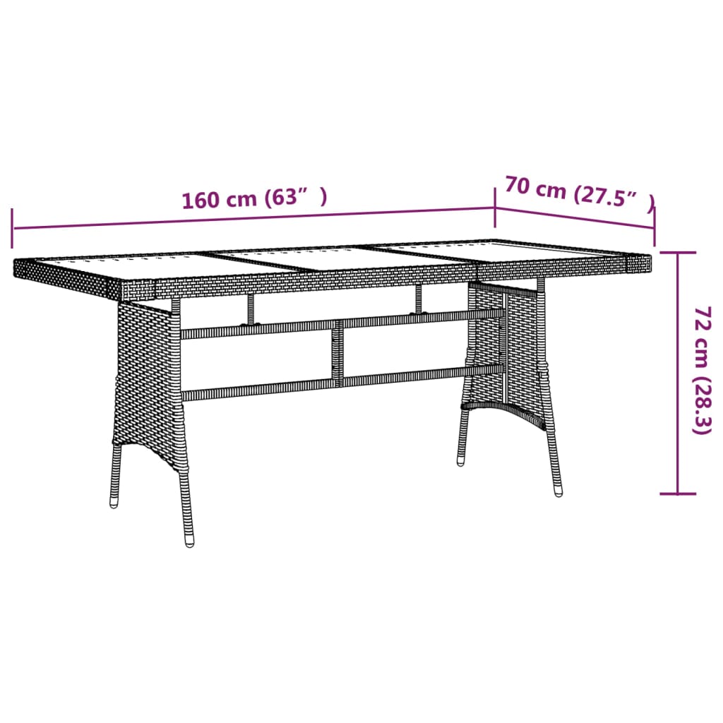 havebord 160x70x72 cm polyrattan og massivt akacietræ sort