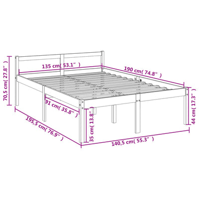 seniorseng 135x190 cm dobbeltseng massivt fyrretræ grå