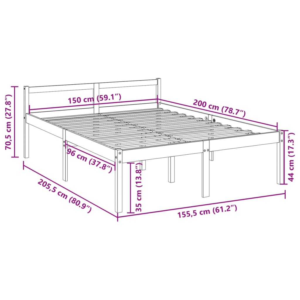 seniorseng 150x200 cm kingsize massivt fyrretræ