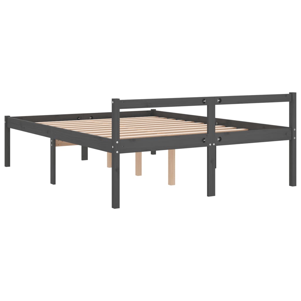 seniorseng 150x200 cm kingsize massivt fyrretræ grå