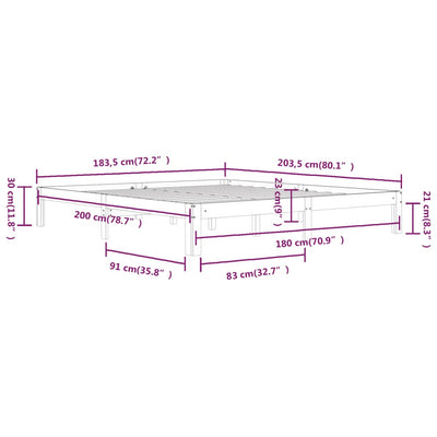 sengestel 180x200 cm Super King massivt fyrretræ hvid