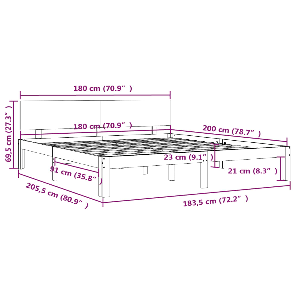 sengestel 180x200 cm Super King massivt fyrretræ hvid