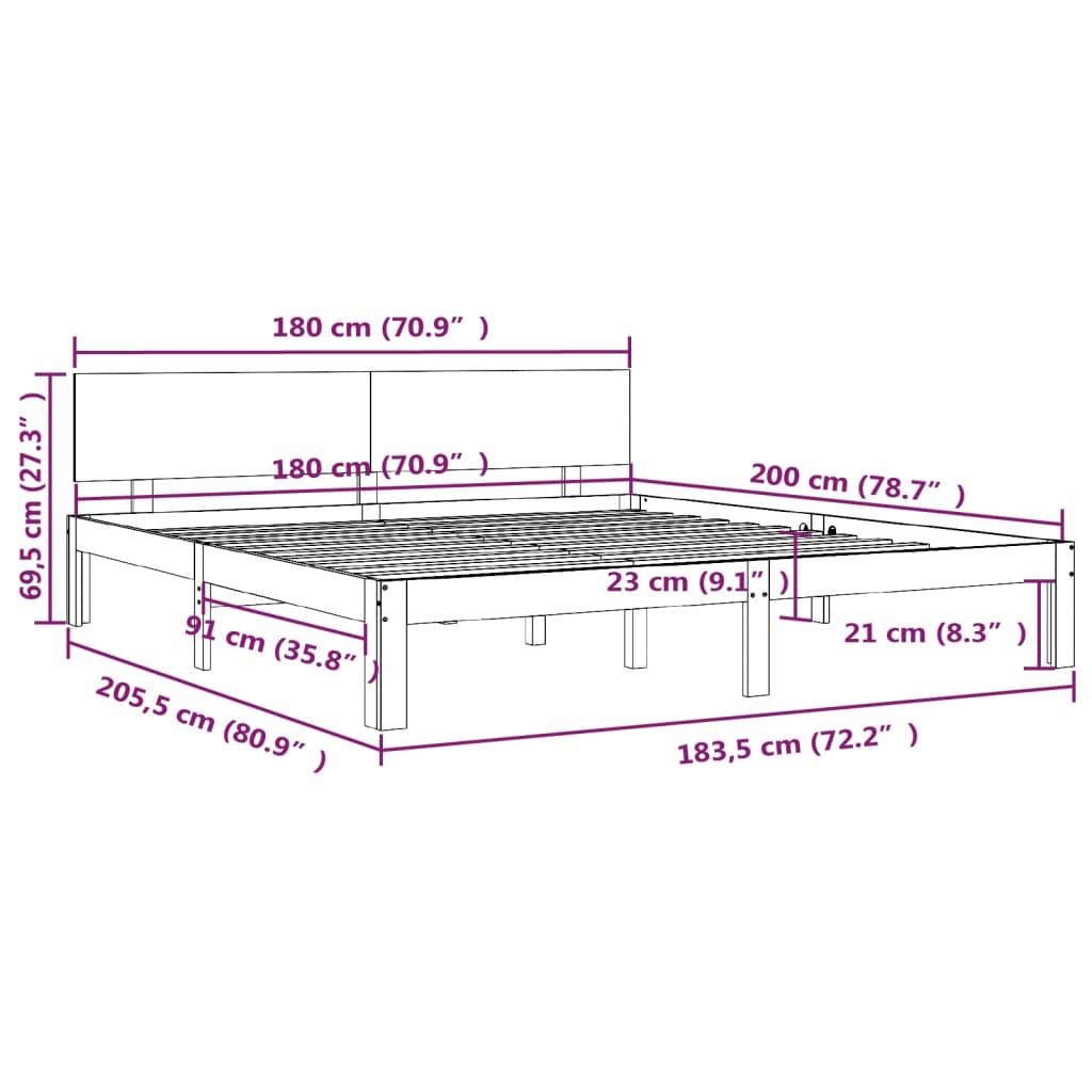 sengestel 180x200 cm Super King massivt fyrretræ sort