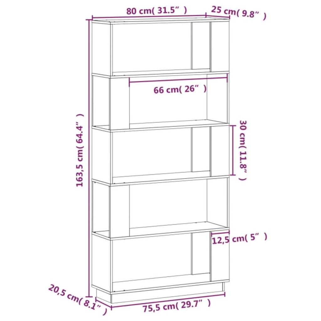 bogreol/rumdeler 80x25x163,5 cm massivt fyrretræ gyldenbrun