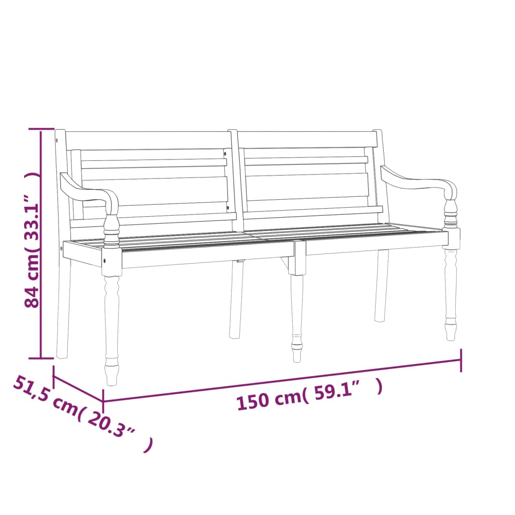 Batavia-bænk 150 cm massivt teaktræ