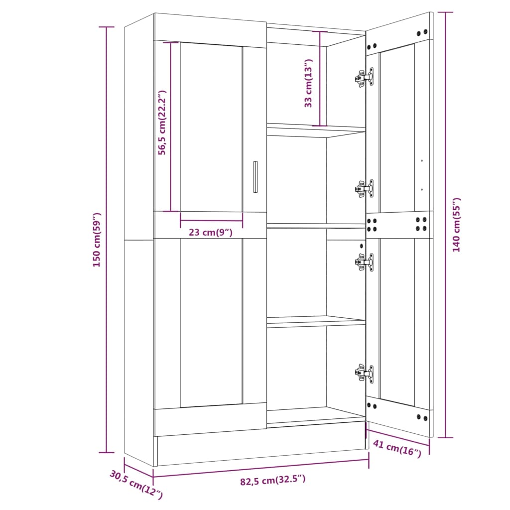 vitrineskab 82,5x30,5x150 cm konstrueret træ grå sonoma-eg