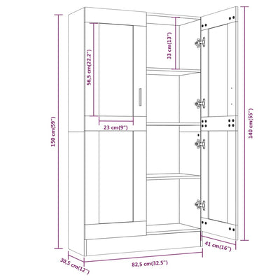 vitrineskab 82,5x30,5x150 cm konstrueret træ brun egetræsfarve