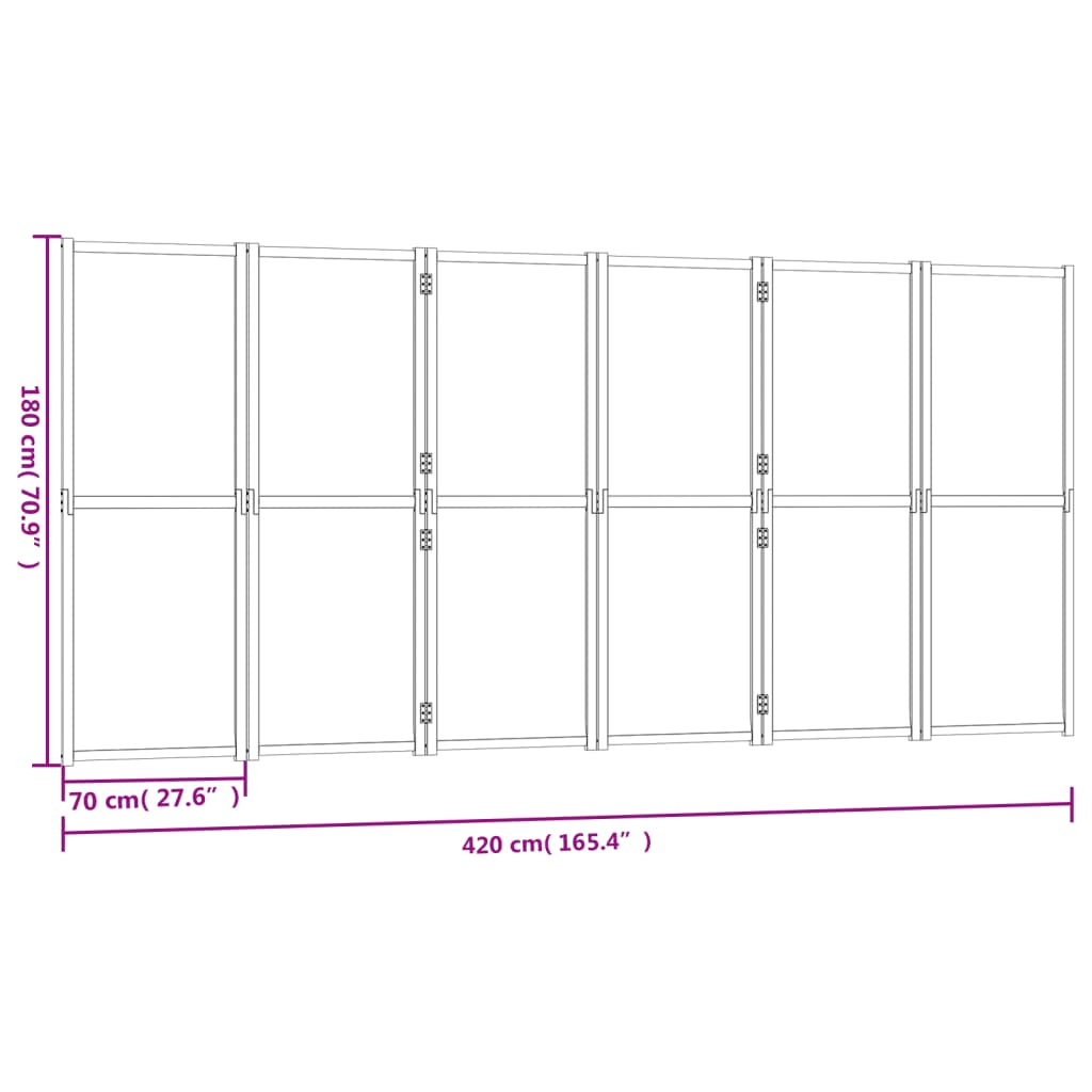 6-panels rumdeler 420x180 cm cremefarvet