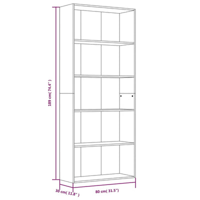 bogreol m. 5 hylder 80x30x189 cm konstrueret træ røget egetræ