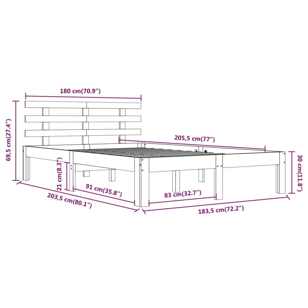 sengestel 180x200 cm Super King massivt fyrretræ hvid