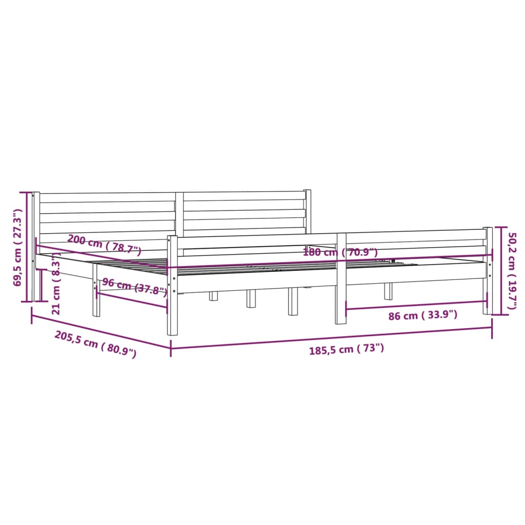 sengestel 180x200 cm Super King massivt fyrretræ hvid