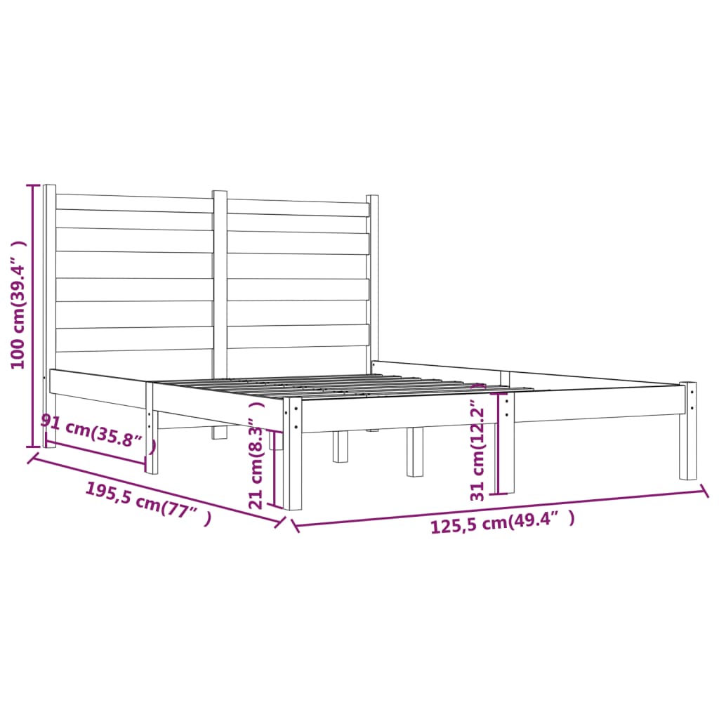 sengestel 120x190 cm Small Double massivt fyrretræ hvid