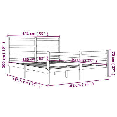 sengestel 135x190 cm Double massivt fyrretræ grå