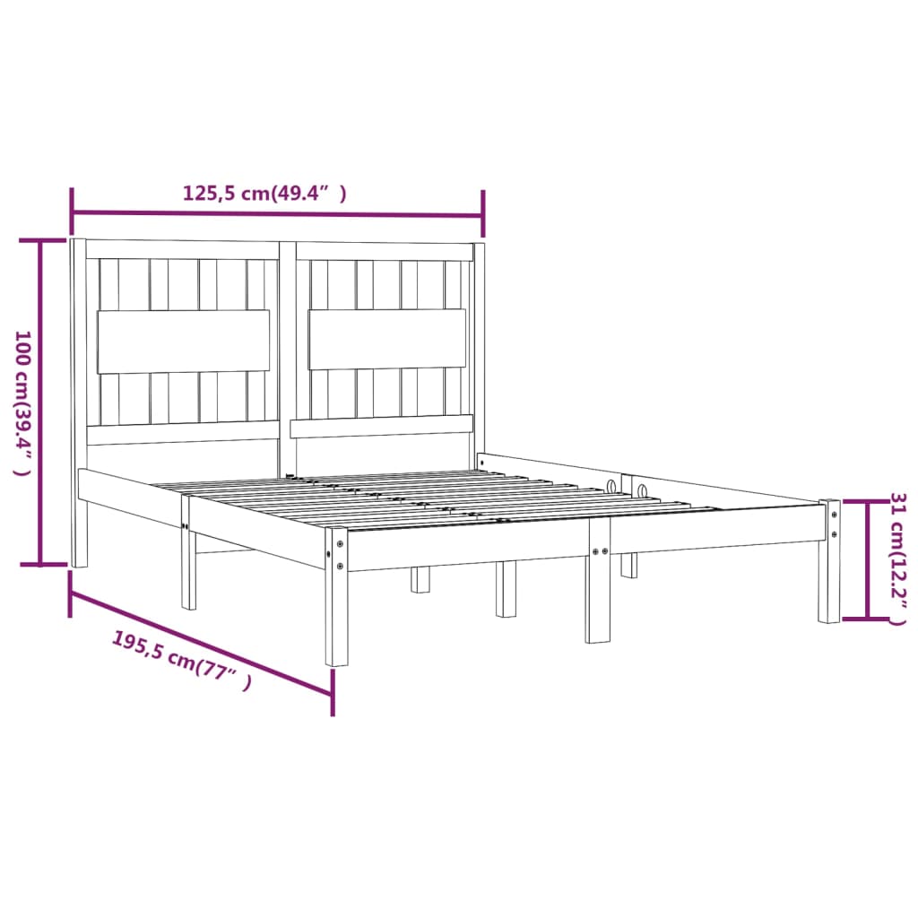 sengestel 120x190 cm Small Double massivt fyrretræ hvid