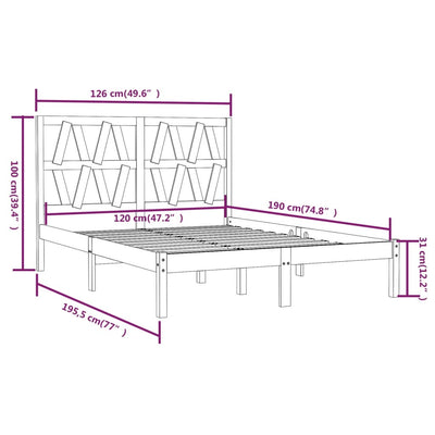 sengestel 120x190 cm Small Double massivt fyrretræ hvid