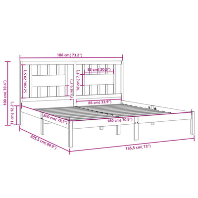 sengestel 180x200 cm Super King massivt fyrretræ hvid