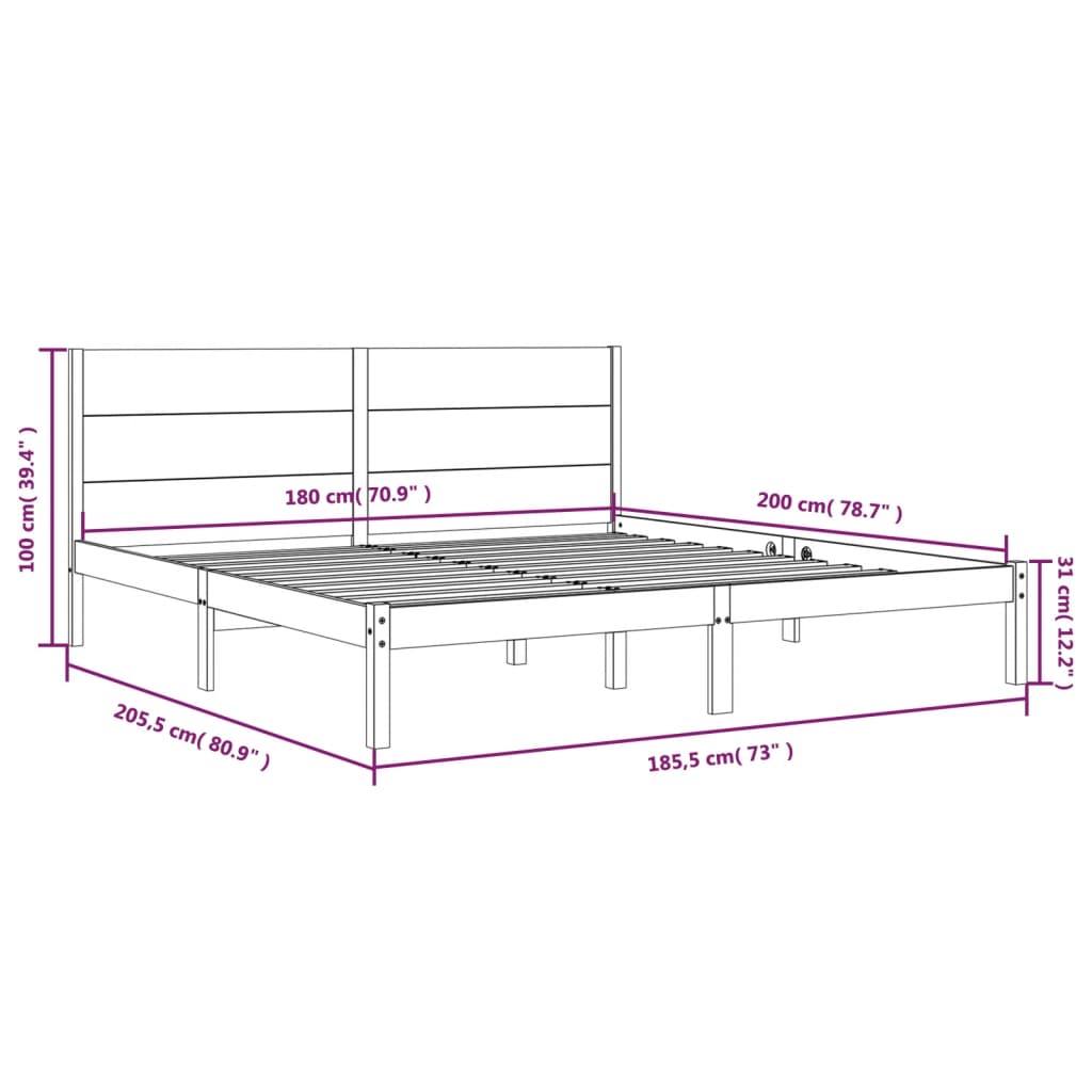 sengestel 180x200 cm Super King massivt fyrretræ hvid