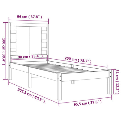 sengeramme uden madras 90x200 cm massivt fyrretræ