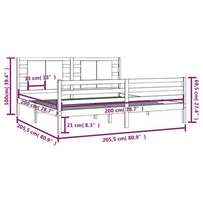 sengestel 200x200 cm massivt fyrretræ sort