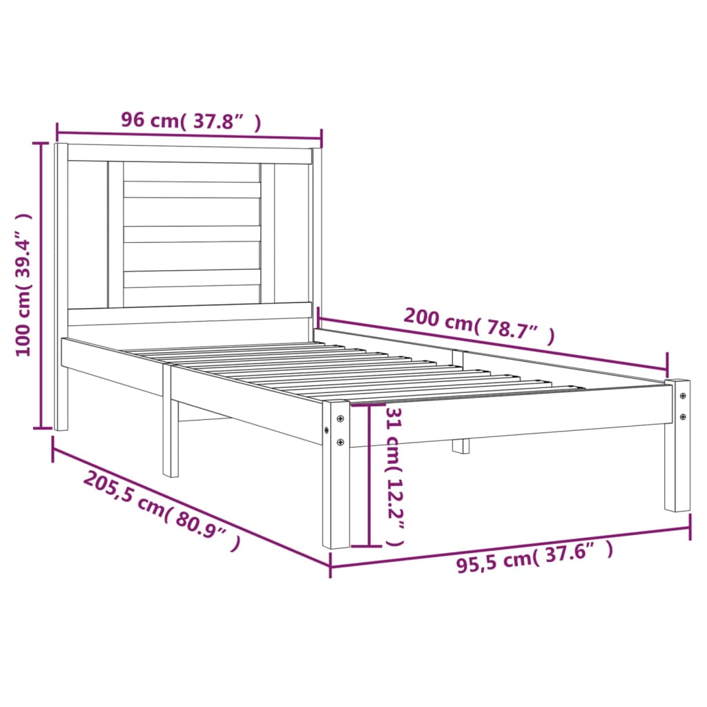 sengeramme uden madras 90x200 cm massivt fyrretræ hvid