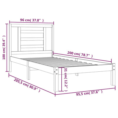 sengeramme uden madras 90x200 cm massivt fyrretræ hvid