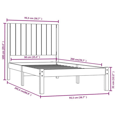 sengeramme uden madras 90x200 cm massivt fyrretræ hvid